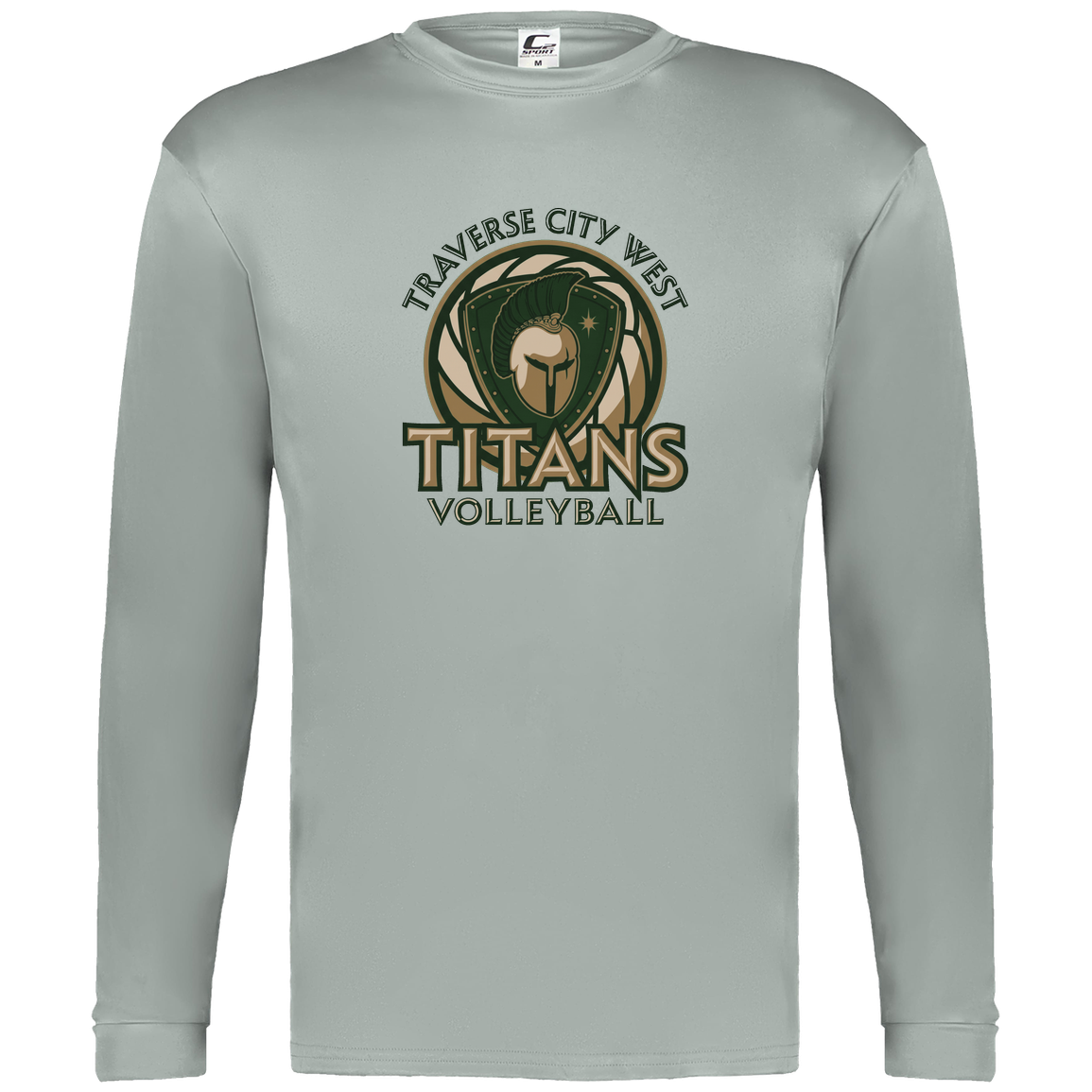 titans-volleyball-bold-mascot-c2-mens-performance-long-sleeve-tee — Silver — Front — source sha256 713a7760decc40b606b63ea5120908bcd62004b3bd59532e4683e9cb8affba90 — Color position 3