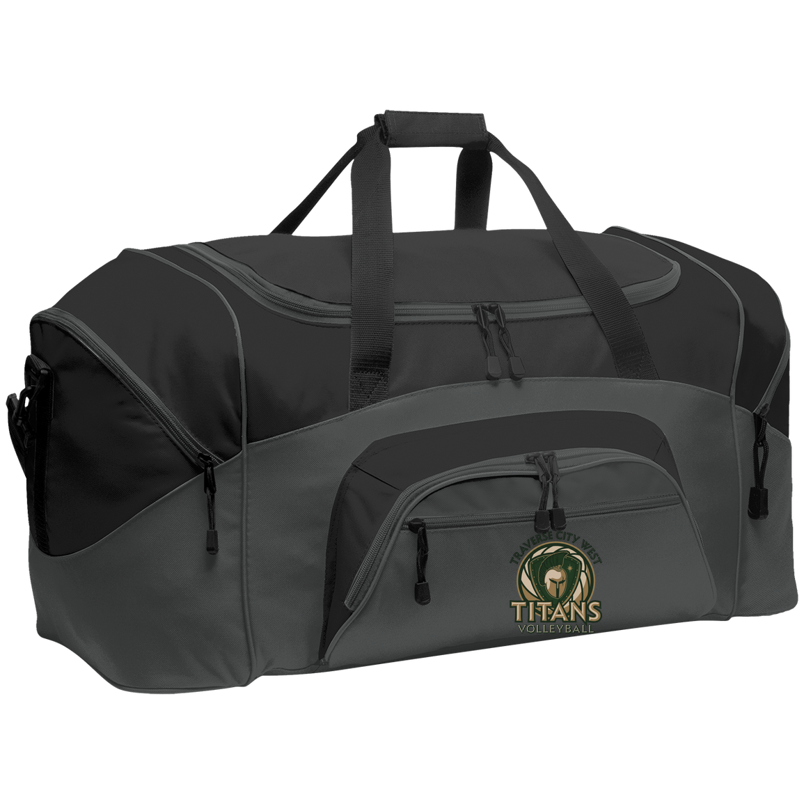 titans-volleyball-bold-mascot-port-company-sport-duffel — Dark Charcoal/Black — Front — source sha256 90fdfdd180f2c2111faaf79679dd4296c49ec25cd0b74afd46714981c898de6b — Color position 2