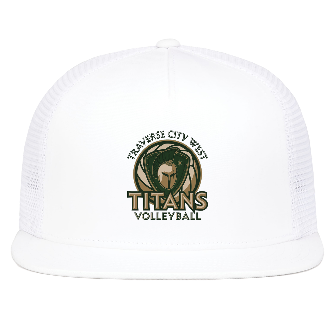 titans-volleyball-bold-mascot-pacific-headwear-d-series-5-panel-trucker-snapback-cap — White — Front — source sha256 bc6cd2aa320c3b1293ab208ddc738c7c364d02d3e848bcd7fe2665bf7301e38e — Color position 5