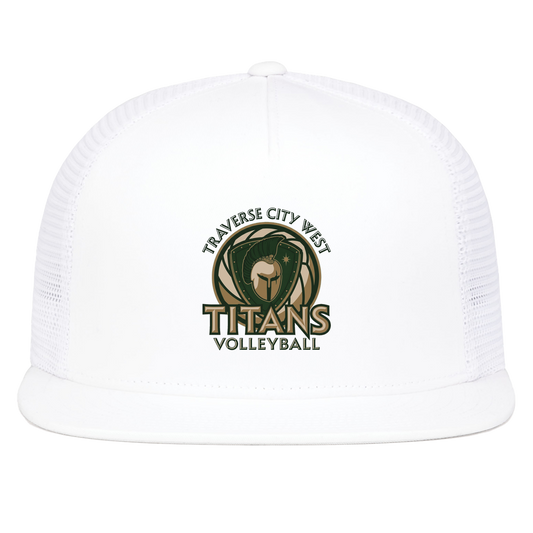 titans-volleyball-bold-mascot-pacific-headwear-d-series-5-panel-trucker-snapback-cap — White — Front — source sha256 bc6cd2aa320c3b1293ab208ddc738c7c364d02d3e848bcd7fe2665bf7301e38e — Color position 5