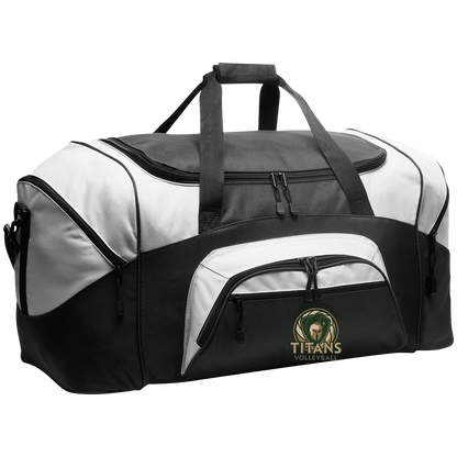 titans-volleyball-bold-mascot-port-company-sport-duffel — Black/Gray — Front — source sha256 bcf0440658252d660509c690b40e8aa6a1630aa441fb63ebfdfb99fabd23dafe — Color position 1