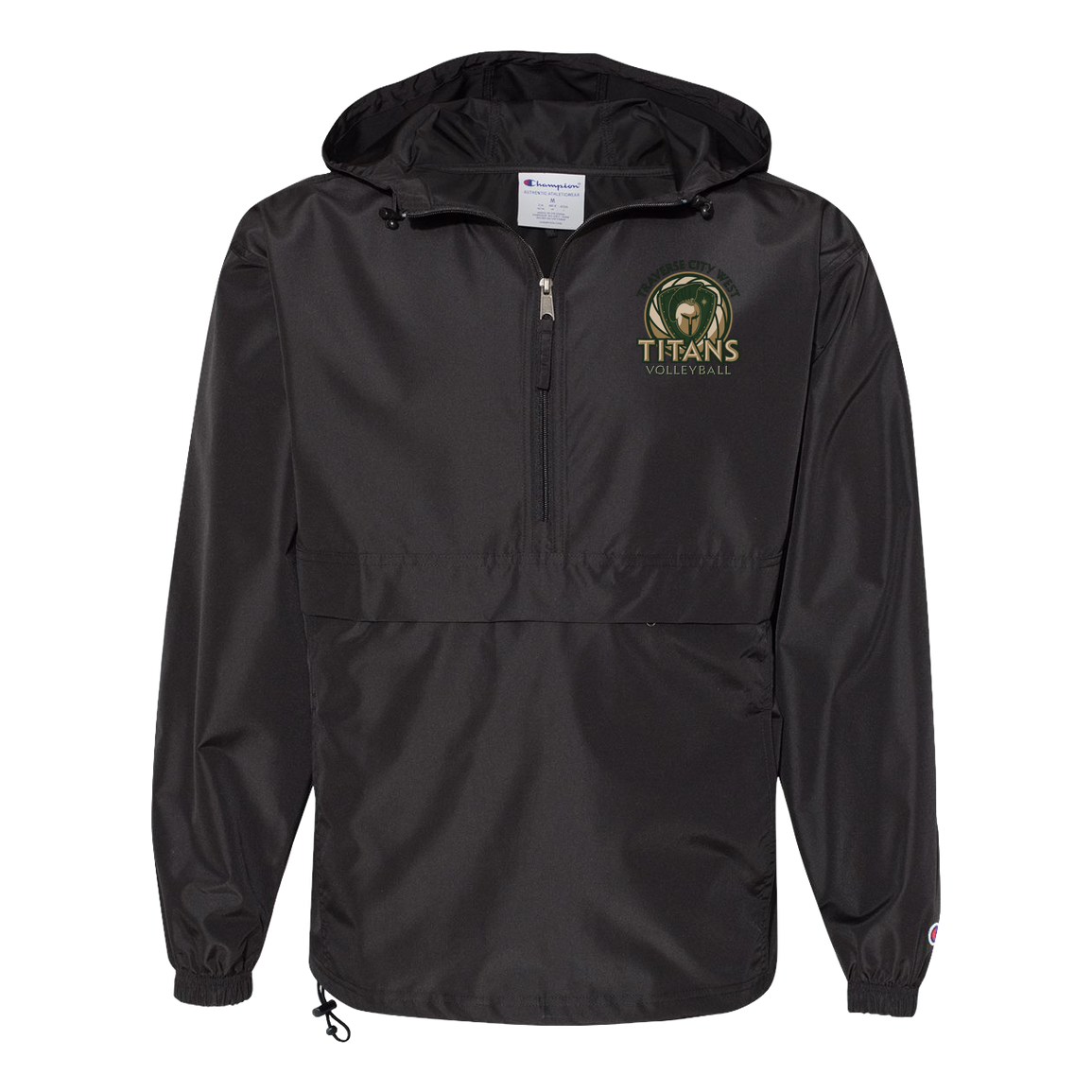 titans-volleyball-bold-mascot-champion-unisex-packable-anorak-jacket — Black — Front — source sha256 f9e82af1d8d25dbbca40e4c5460acc848062b8a9d1589a60020d583b0fab7c78 — Color position 1