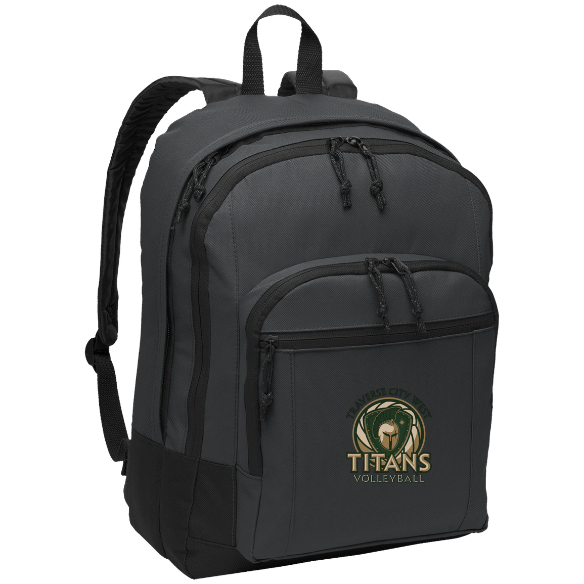 titans-volleyball-bold-mascot-port-authority-basic-backpack — Dark Charcoal — Front — source sha256 fca237cceb7f83cadc1b3a064da0447399b7cefc33ed9b141100479dce946fb7 — Color position 2