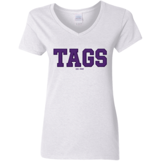 TAGS - Logo - Gildan Ladies' 5.3 oz. V-Neck T-Shirt